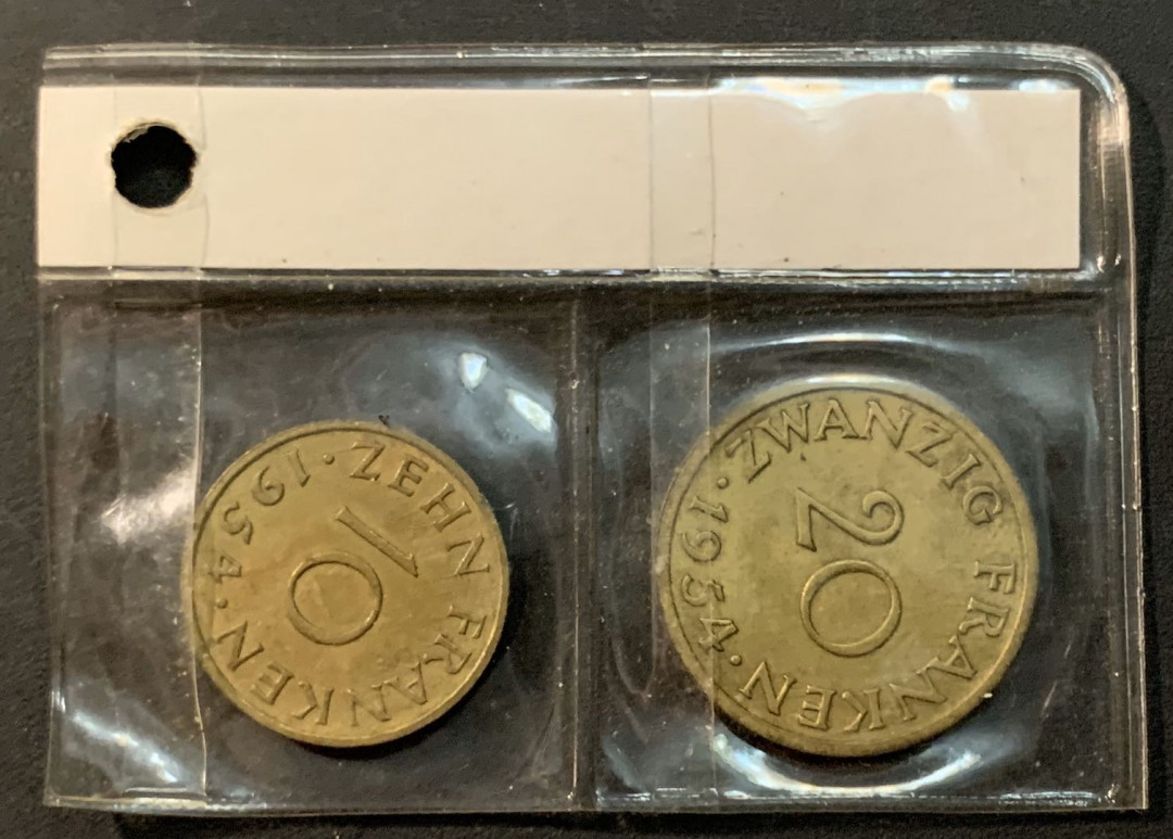 紫瑗钱币—微拍第56期  德国 萨尔区 1954年 10 20法郎 1对 铜币
