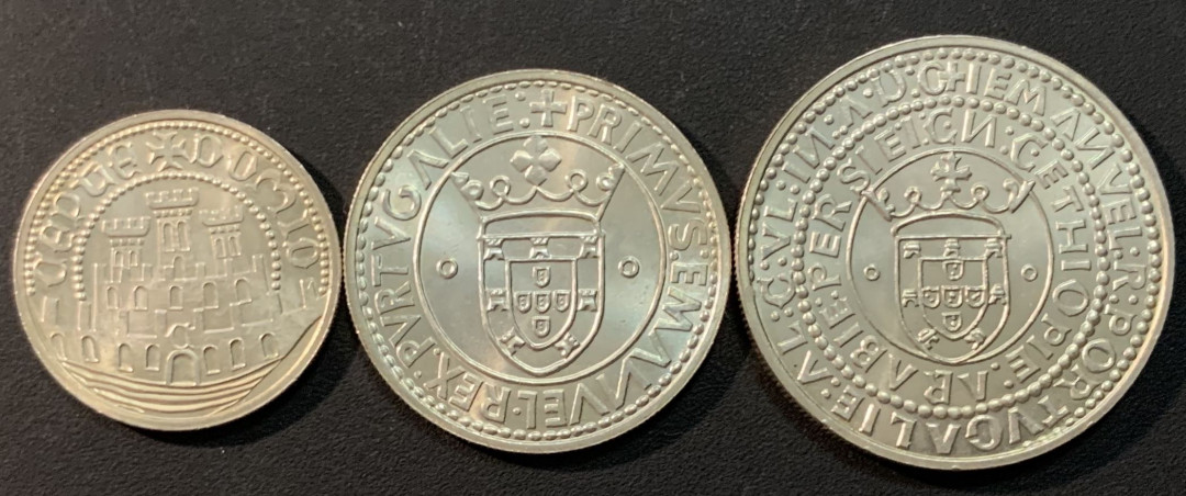 紫瑗钱币—微拍第56期  葡萄牙 1983年 17届欧洲博览会 500 750 1000埃斯库多 三枚 共40.5克 0.835银 BU