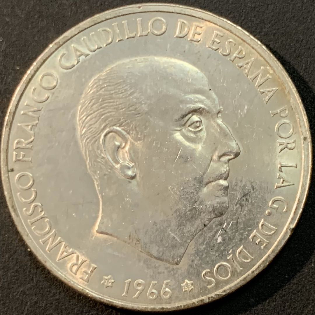 紫瑗钱币—微拍第56期  西班牙 1966年 佛朗哥 100比塞塔  19克 0.9银