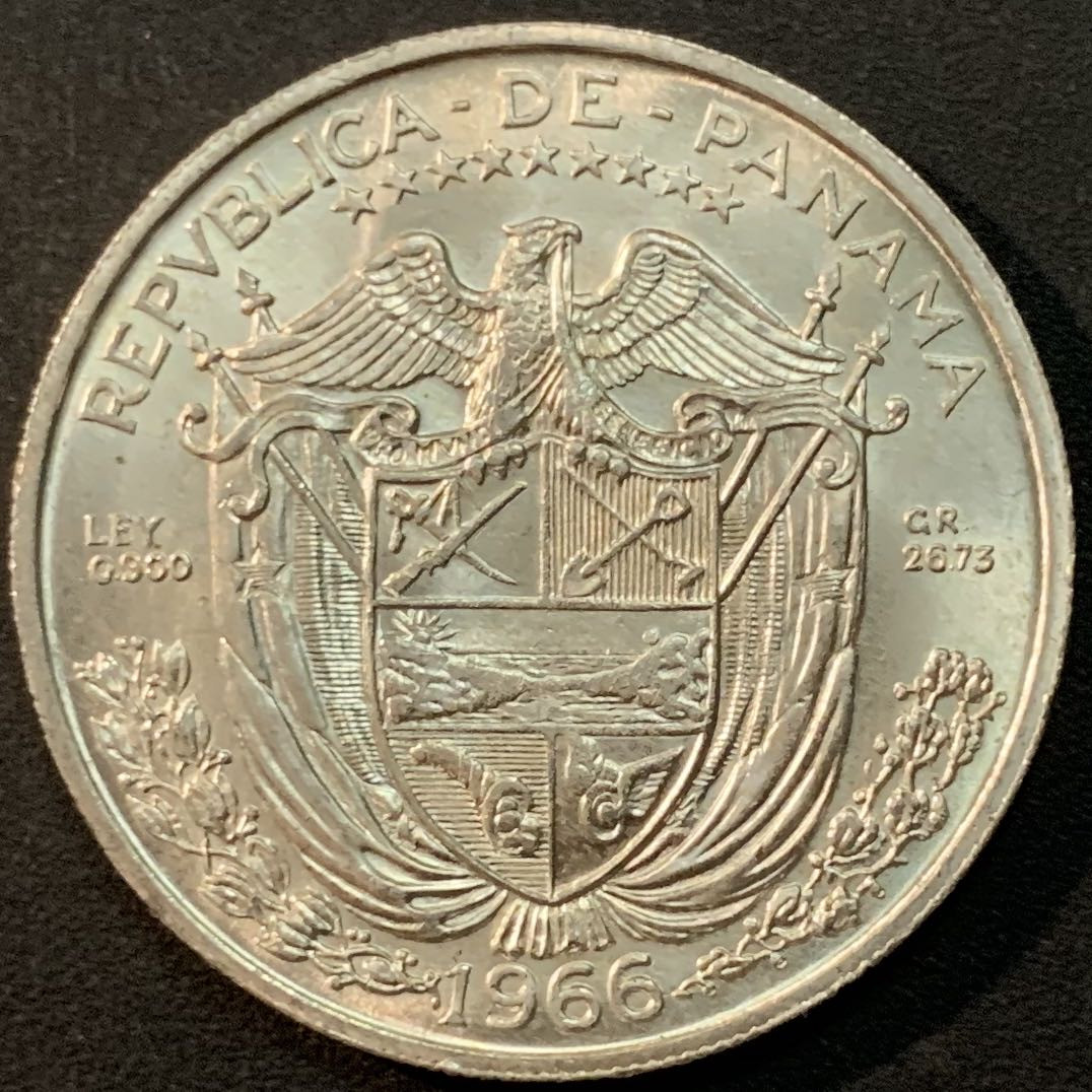 紫瑗钱币—微拍第56期  巴拿马 1966年 1巴波亚 26.73克 0.9银 UNC