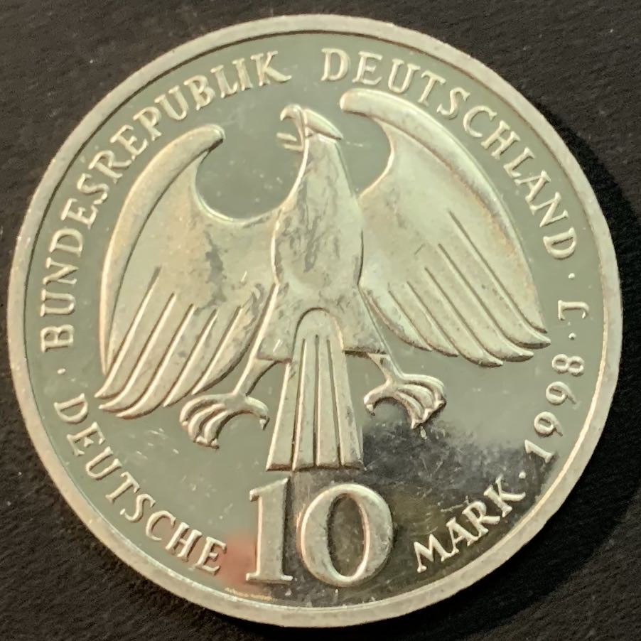 紫瑗钱币—微拍第56期  德国 1998年 J厂 威斯特法伦350周年 10马克 15.5克 0.925银