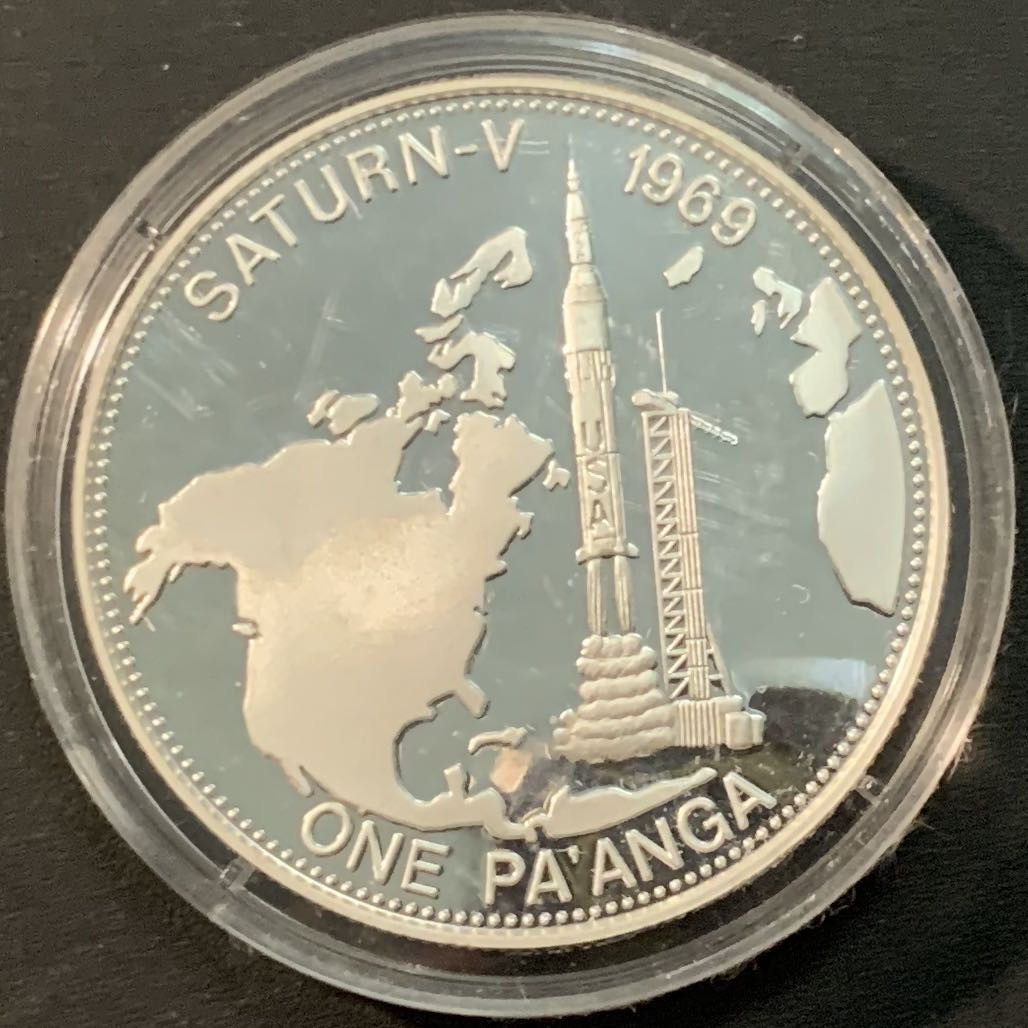 紫瑗钱币—微拍第56期  汤加 1992年 阿波罗计划 土星5号火箭  1潘加 31.47克 0.925银 精制