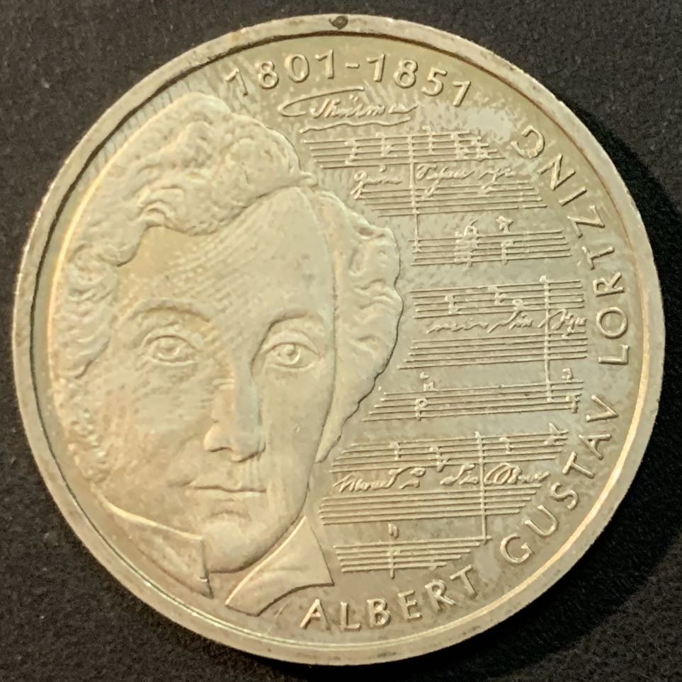 紫瑗钱币—微拍第56期  德国 2001年 J厂 洛尔青200周年 10马克 15.5克 0.925银