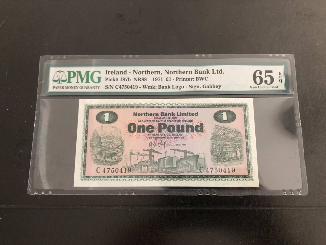 【收藏联盟】第136期拍卖——劳动最光荣（共50拍） 北爱尔兰 1971年1镑 PMG65EPQ  BWC出品