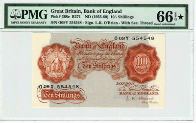 【收藏联盟】第136期拍卖——劳动最光荣（共50拍） - 【唯一带星】英国 A序列 1955-60年 10先令 PMG66EPQ星 珍稀 非常难评
