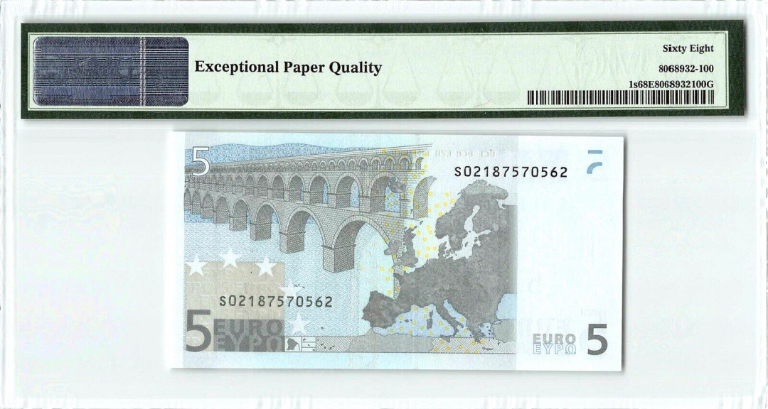 【收藏联盟】第136期拍卖——劳动最光荣（共50拍） 【首签高分】欧盟 2002年 5欧元 PMG68EPQ  p1s 意大利版