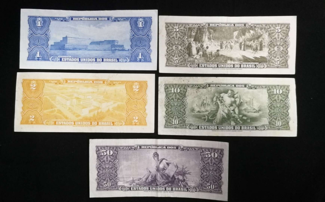 北京马甸外币专卖拍卖第五期一一纸币专场，陆续上新，敬请关注 巴西早期（美元版）纸币5张/套，品相如图，7到9品