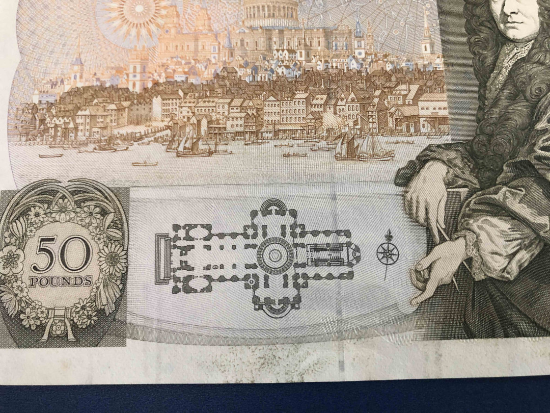 【收藏联盟】第136期拍卖——劳动最光荣（共50拍） 英国D序列 50镑 Gill 签名 UNC- （荧光反应）