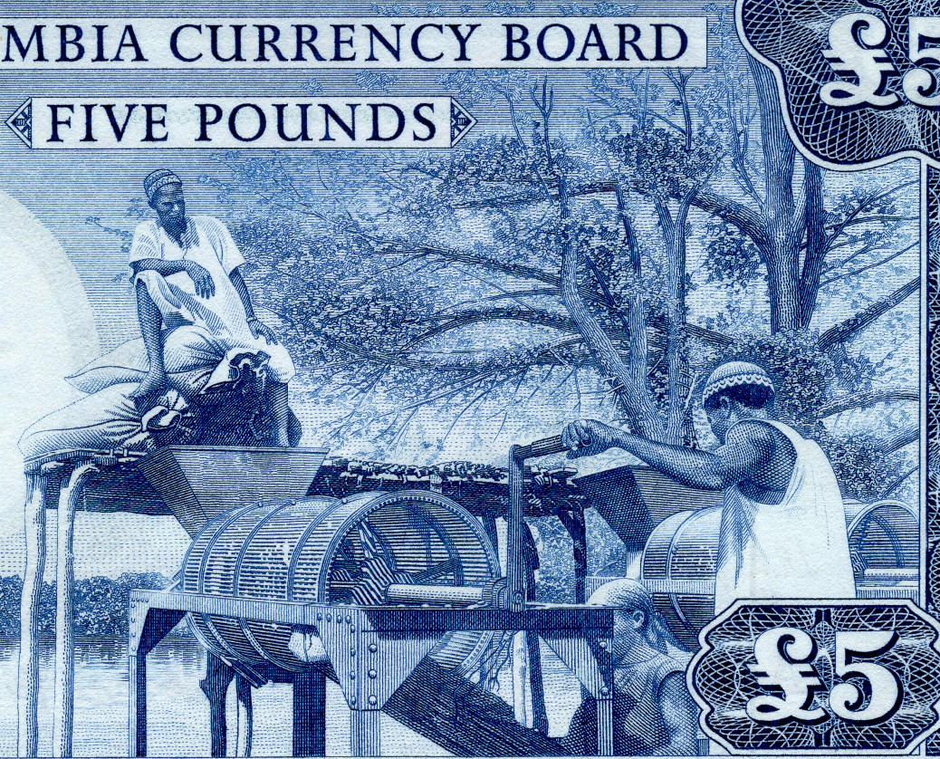 【收藏联盟】第136期拍卖——劳动最光荣（共50拍） 冈比亚 1965-70年 5镑 PMG67EPQ 高分 p3a 雕刻非常精美细腻 该国第一套纸币最高值 BWC出品 值得珍藏