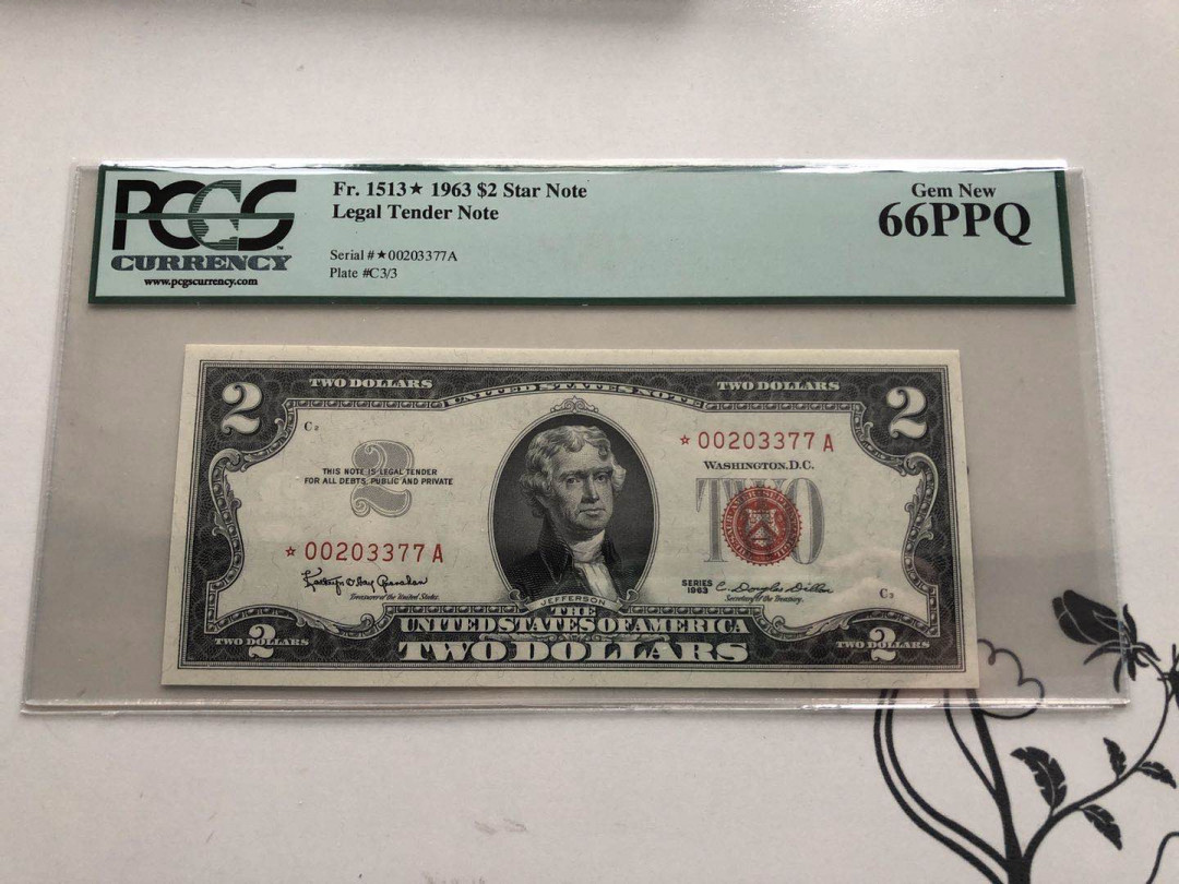 【收藏联盟】第136期拍卖——劳动最光荣（共50拍） 【补号】美国 1963年 2美金 PCGS66EPQ 杰斐逊