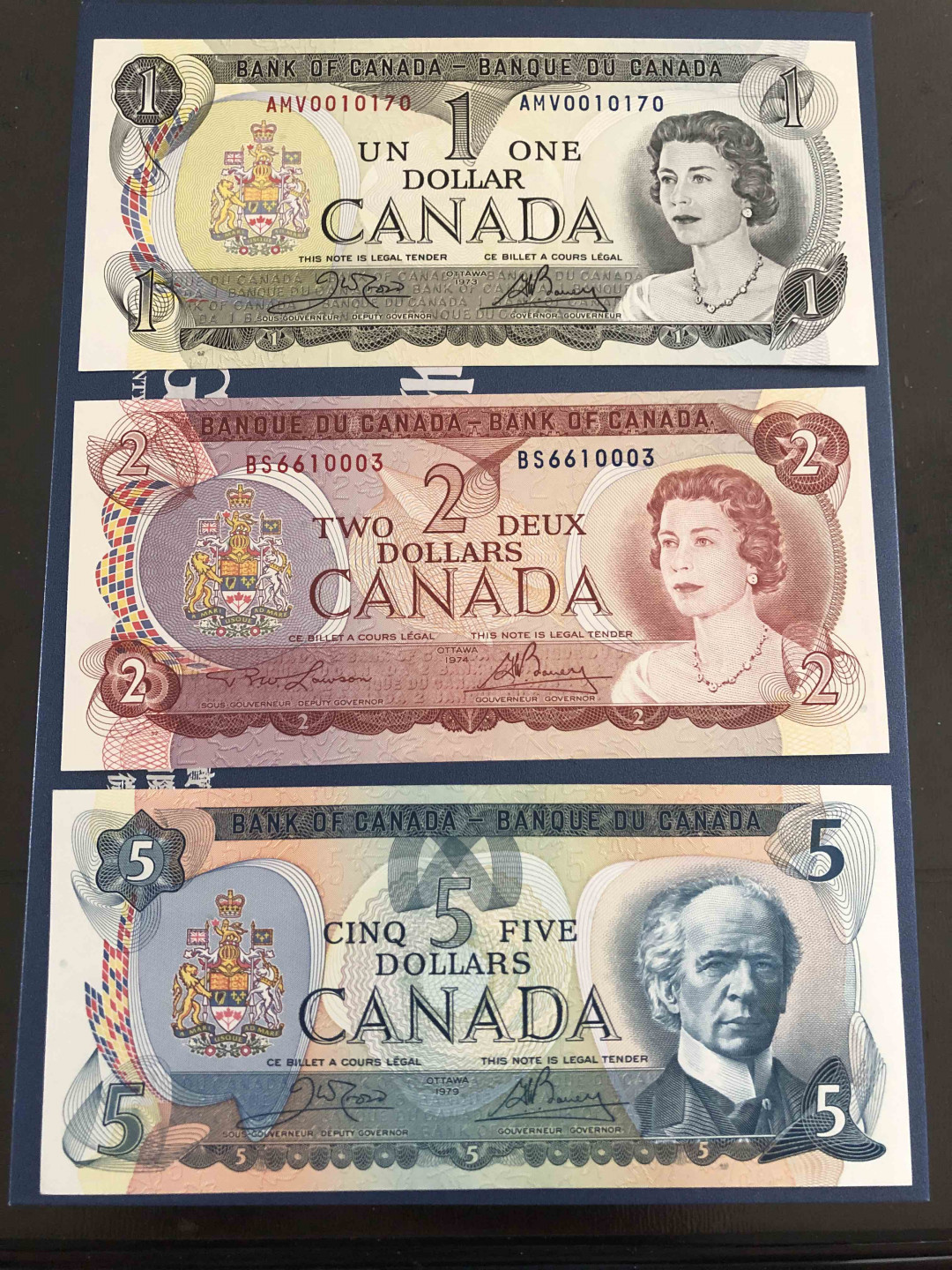 【收藏联盟】第136期拍卖——劳动最光荣（共50拍） 【一组3张】加拿大 1973-79年 1-2-5元 UNC