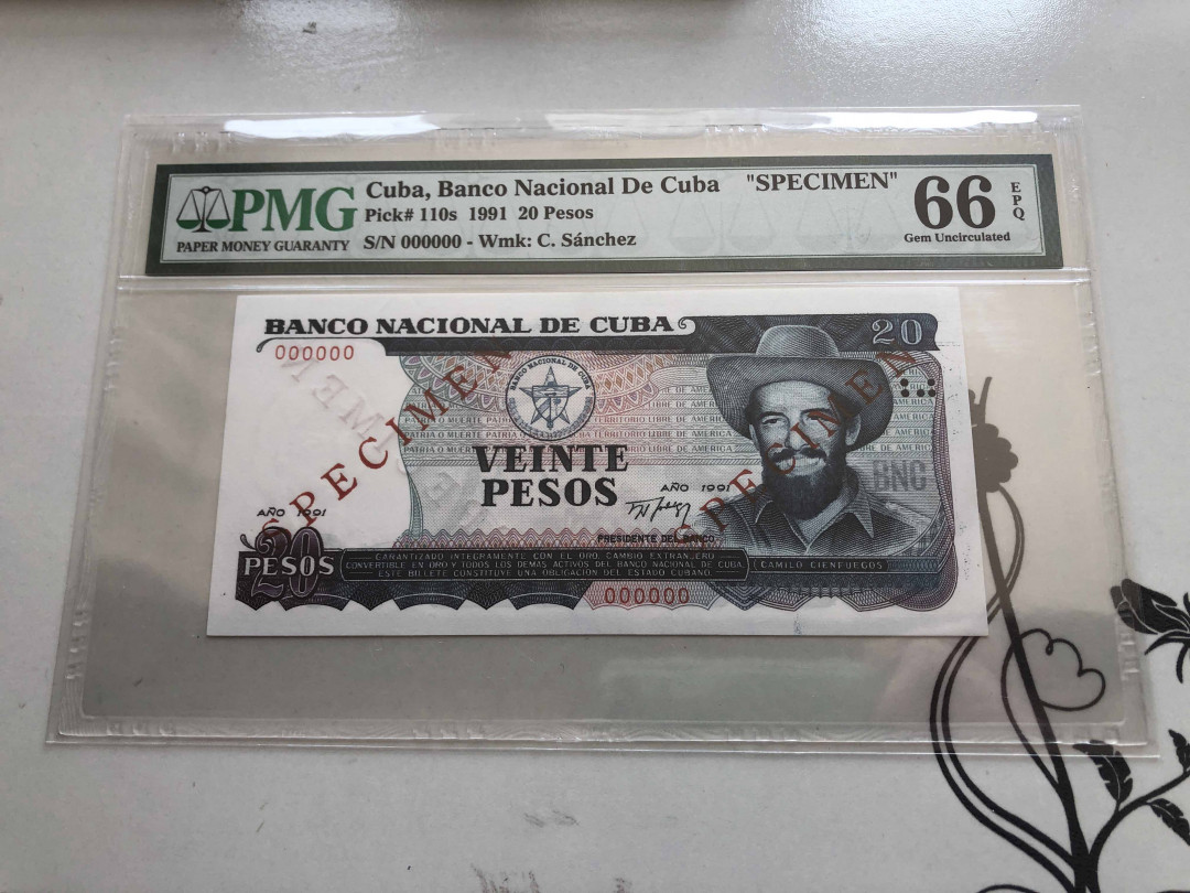 【收藏联盟】第136期拍卖——劳动最光荣（共50拍） 【样钞】古巴 1991年 20比索 PMG66EPQ