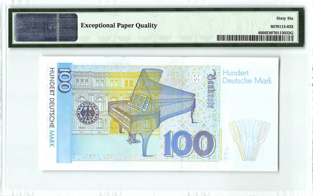 【收藏联盟】第136期拍卖——劳动最光荣（共50拍） 德国 1996年 100马克 PMG66EPQ  经典克拉拉-舒曼 