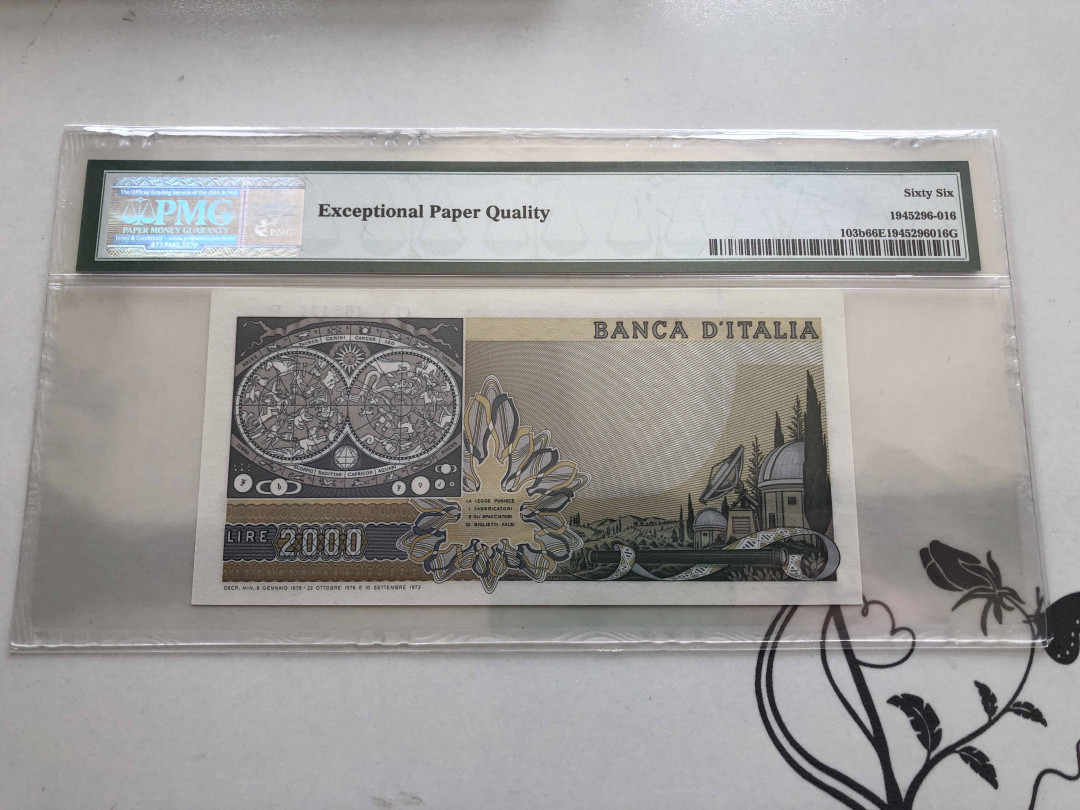 【收藏联盟】第136期拍卖——劳动最光荣（共50拍） 意大利 1976年 2000里拉 PMG66EPQ 伽利略