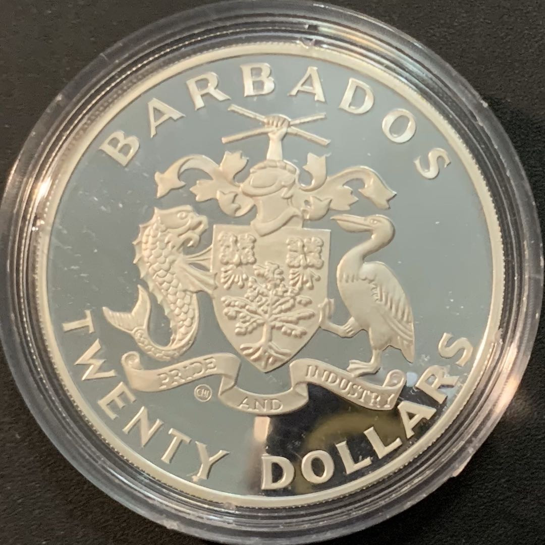 紫瑗钱币—微拍第57期  巴巴多斯 1988年  首尔奥运会 跨栏 20元 23.33克 0.925银 精制