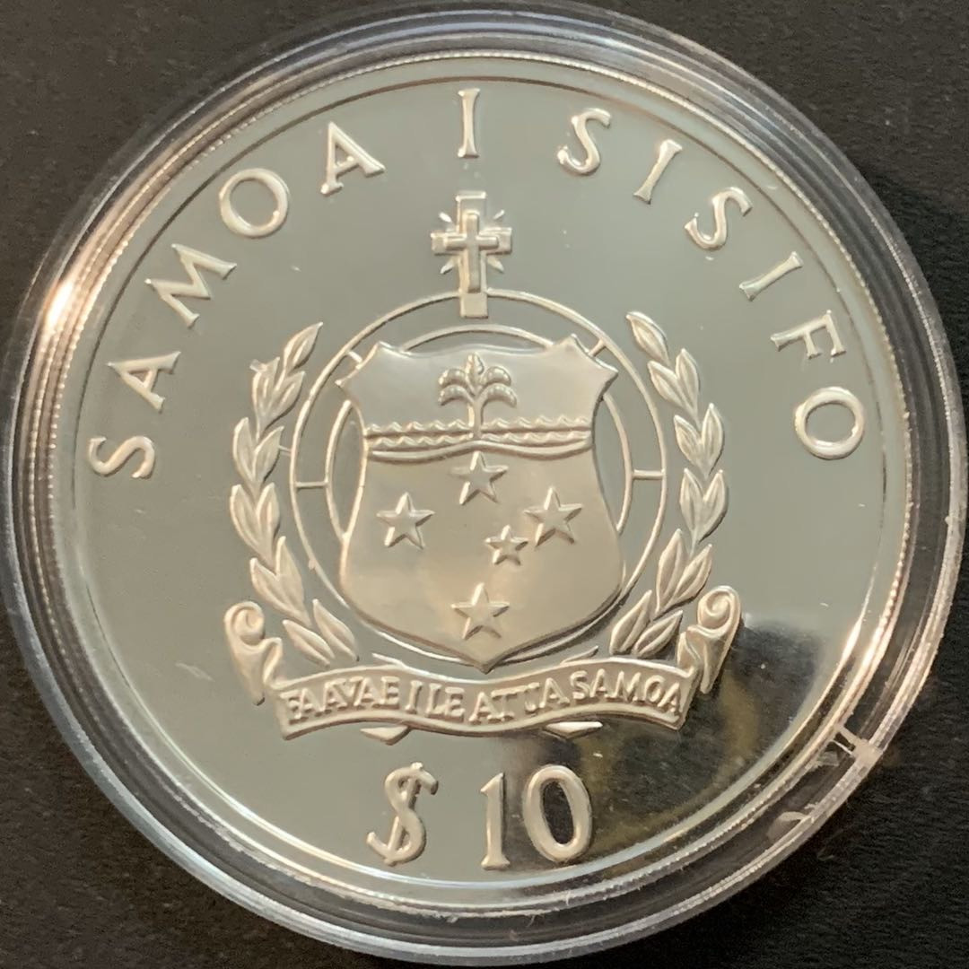 紫瑗钱币—微拍第57期  萨摩亚 1992年 巴塞罗那运动会 链球 10元 31.47克 0.925银 精制