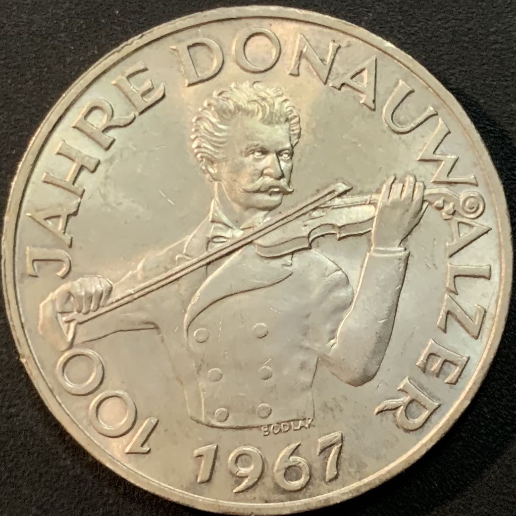 紫瑗钱币—微拍第57期  奥地利 1967年 音乐家 约翰—斯特劳斯 诞辰100周年 50先令 20克 0.9银