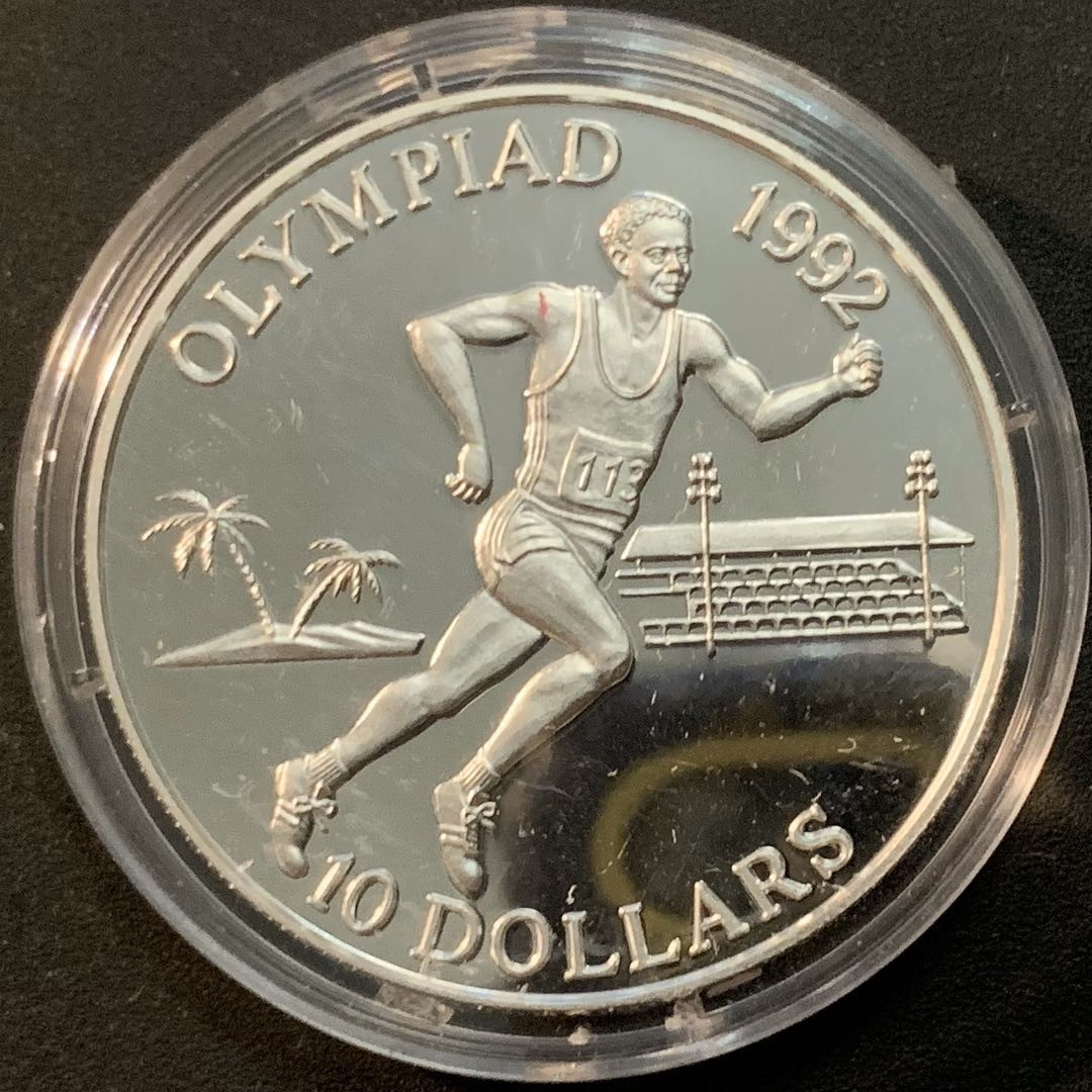紫瑗钱币—微拍第57期  所罗门群岛 1991年 92巴塞罗那奥运会 长跑 10元 31.47克 0.925银 精制