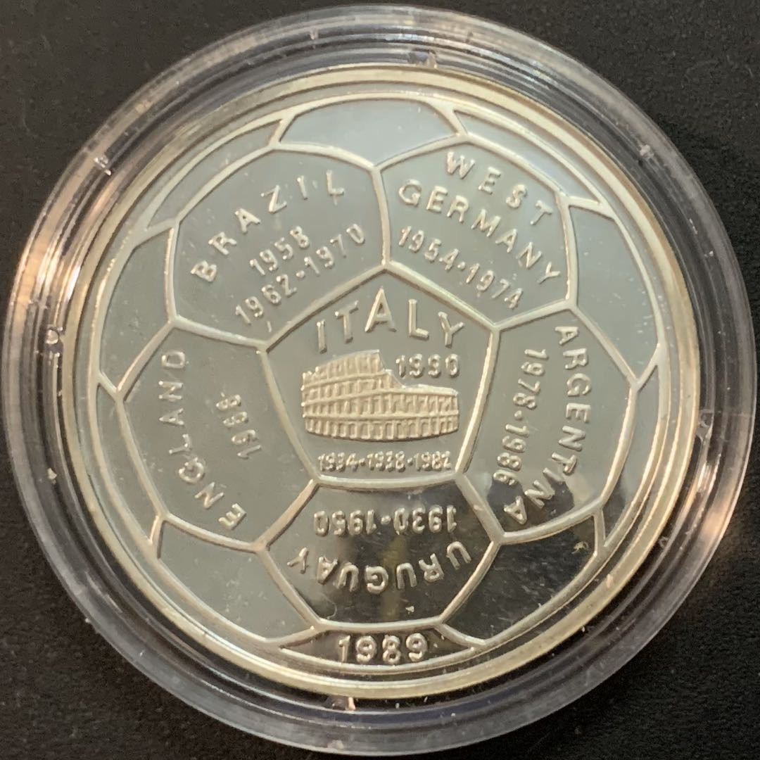 紫瑗钱币—微拍第57期  柬埔寨 1989年 意大利世界杯 20瑞尔 16克 0.999银 精制