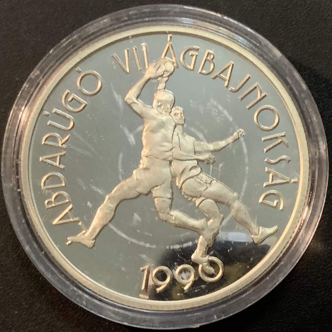 紫瑗钱币—微拍第57期  匈牙利 1989年 90意大利世界杯 守门 500福林 28克 0.925银 精制