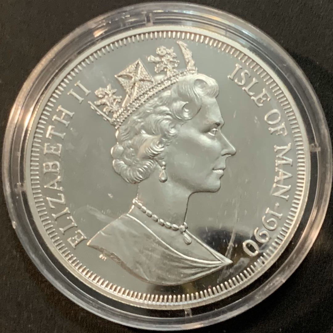 紫瑗钱币—微拍第57期  马恩岛 1990年 意大利世界杯 苏格兰 1克朗 28.28克 0.925银 精制