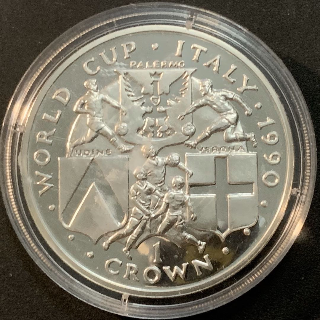 紫瑗钱币—微拍第57期  马恩岛 1990年 意大利世界杯 苏格兰 1克朗 28.28克 0.925银 精制