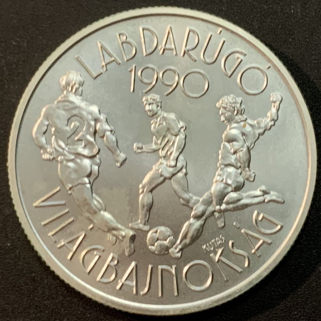 紫瑗钱币—微拍第57期  匈牙利 1988年  90意大利世界杯 三位运动员 500福林 28克 0.9银