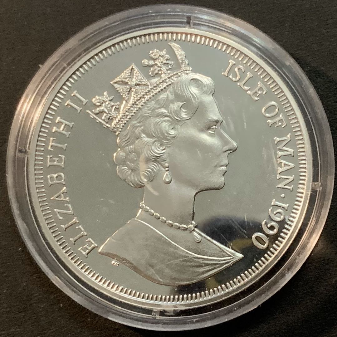 紫瑗钱币—微拍第57期  马恩岛 1990年 意大利世界杯 英格兰 1克朗 28.28克 0.925银 精制