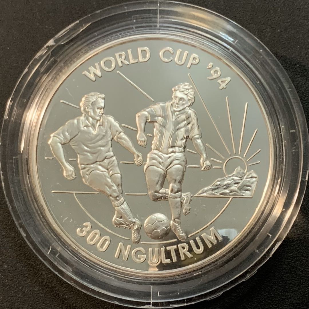 紫瑗钱币—微拍第57期  不丹 1992年 94美国世界杯 300努尔特鲁姆 31.32克 0.925银 精制