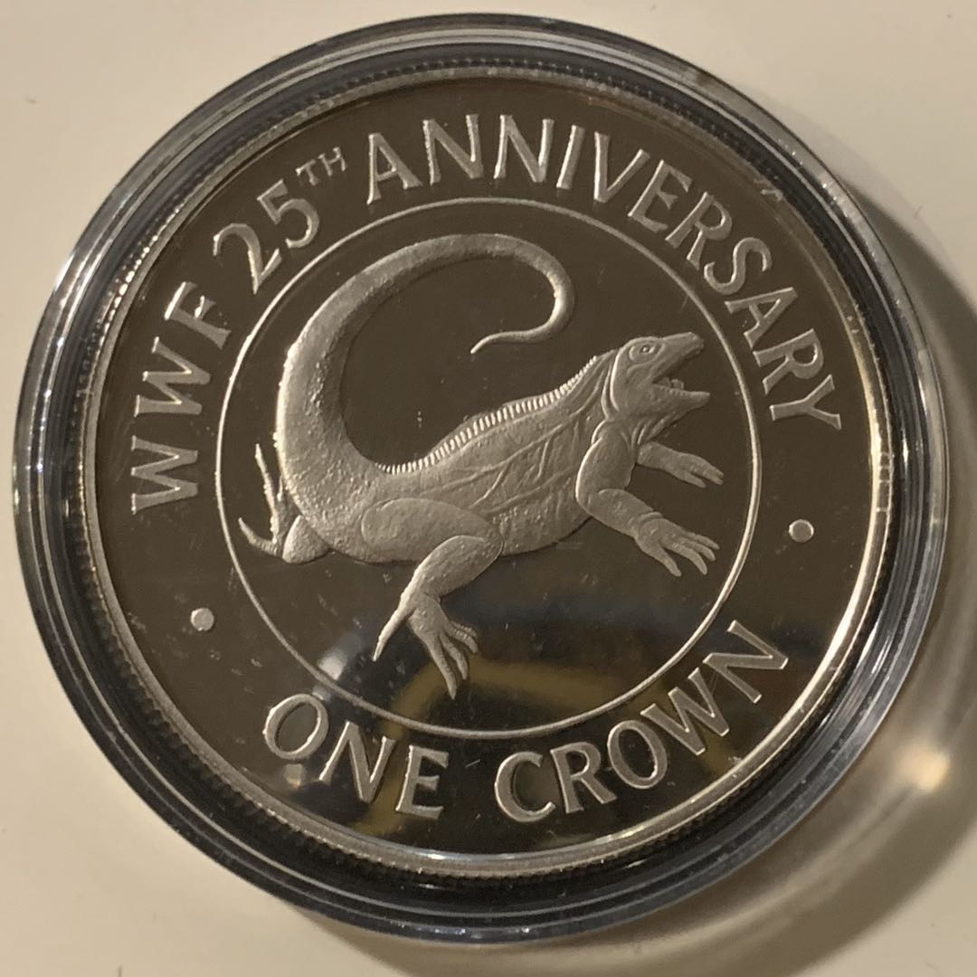 紫瑗钱币—微拍第57期  特克斯与凯恩斯 1988年 WWF世界濒危野生动物 特克斯巨蜥 1克朗 28.28克 0.925银 精制 WWF原装卡