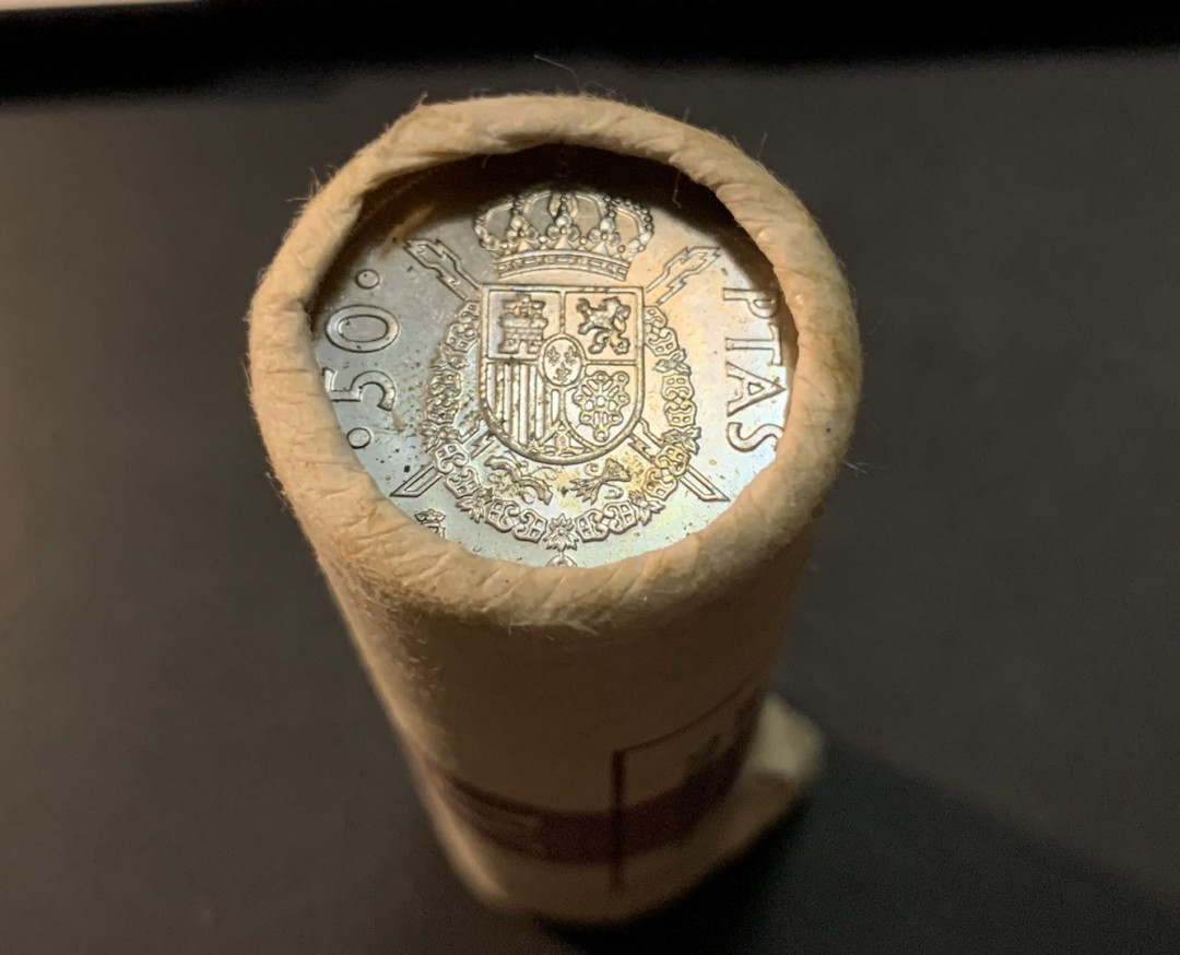 紫瑗钱币—微拍第57期  西班牙 1975年 胡安 卡洛斯 50比塞塔 白铜 40枚整卷