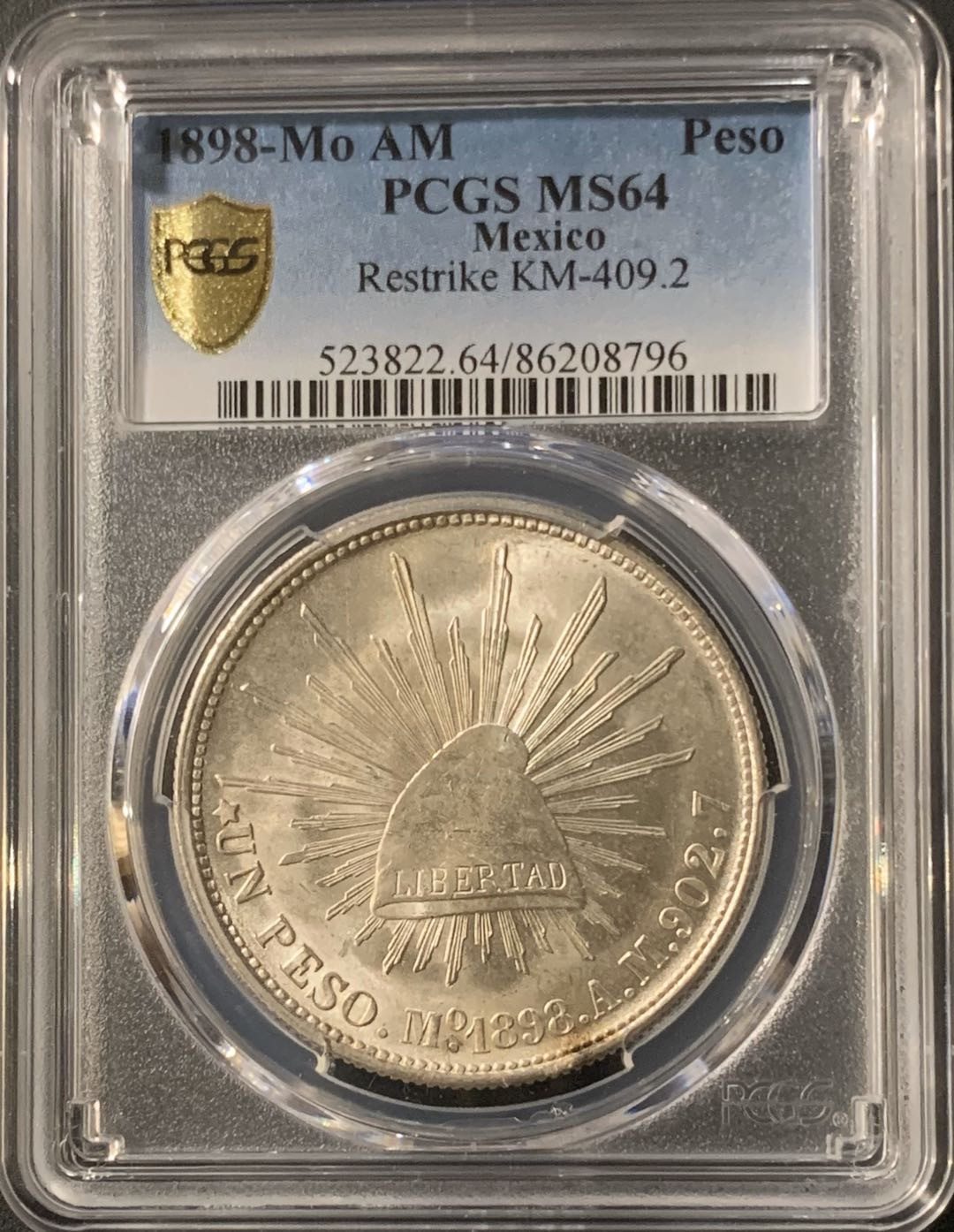 紫瑗钱币—微拍第57期  墨西哥 1898年 MO AM 1比索 直边鹰洋 PCGS MS64