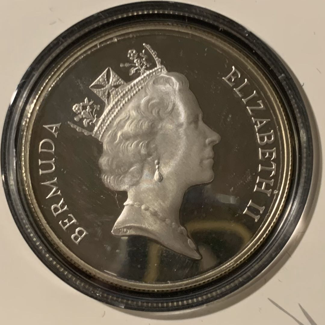 紫瑗钱币—微拍第57期  百慕大 1986年  WWF世界濒危野生动物 大海龟 1元 28.28克 0.925银 精制 WWF原装卡