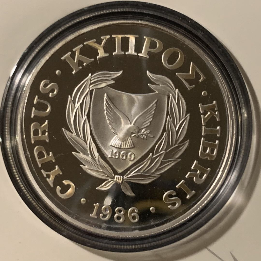 紫瑗钱币—微拍第57期  塞浦路斯 1986年 WWF世界濒危野生动物 高山羊 1磅 28.28克 0.925银 精制 WWF原装卡