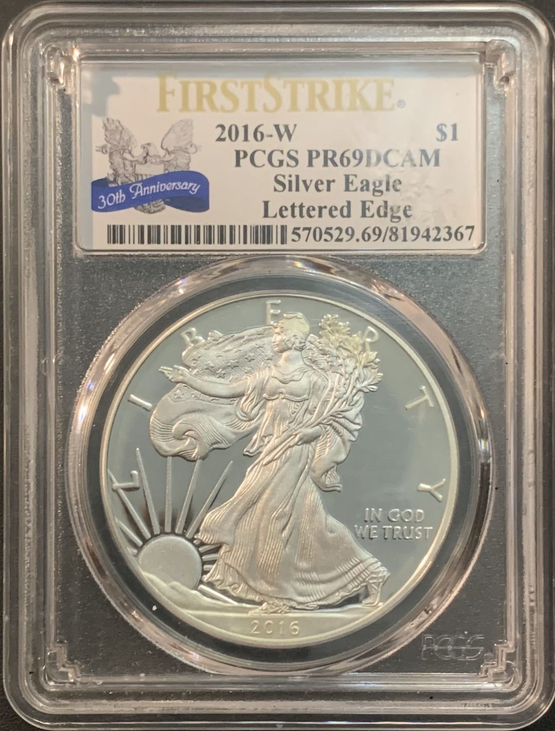 紫瑗钱币—微拍第57期  美国 2016年 行走投资银币 1美元 PCGS PR69 DCAM 首期版 30周年纪念盒