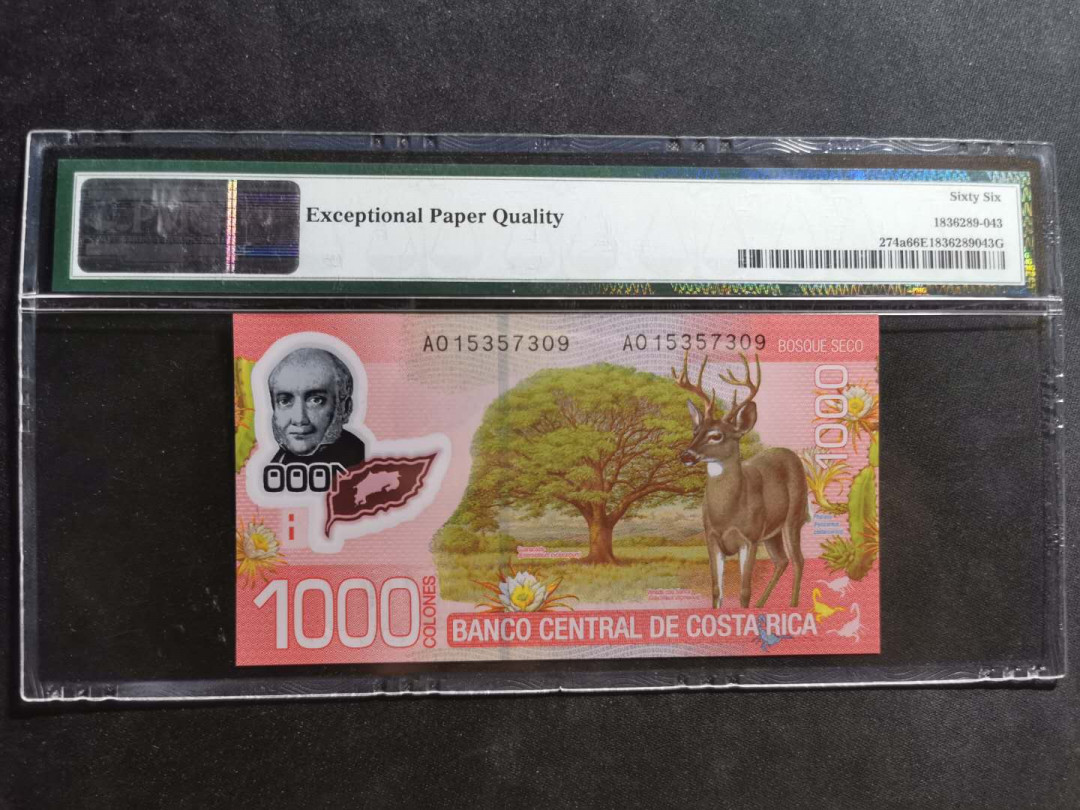 【鲸贝乐淘】千字文·第“尺璧非宝，寸阴是竞”号拍卖 【哥斯达黎加】2009年1000元，塑料钞，PMG66E 