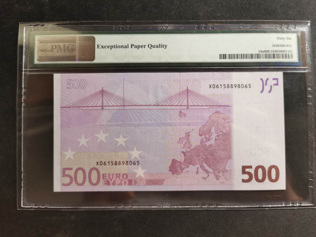 【鲸贝乐淘】千字文·第“资父事君，曰严与敬”号拍卖 【欧盟🇪🇺 德国🇩🇪 】2002年500欧元，pMG66E ，哇哇哇，这币评级是不是要用超过3750元的档位，真霸气，感谢送拍藏友的信任呀，顶我一个月工资了