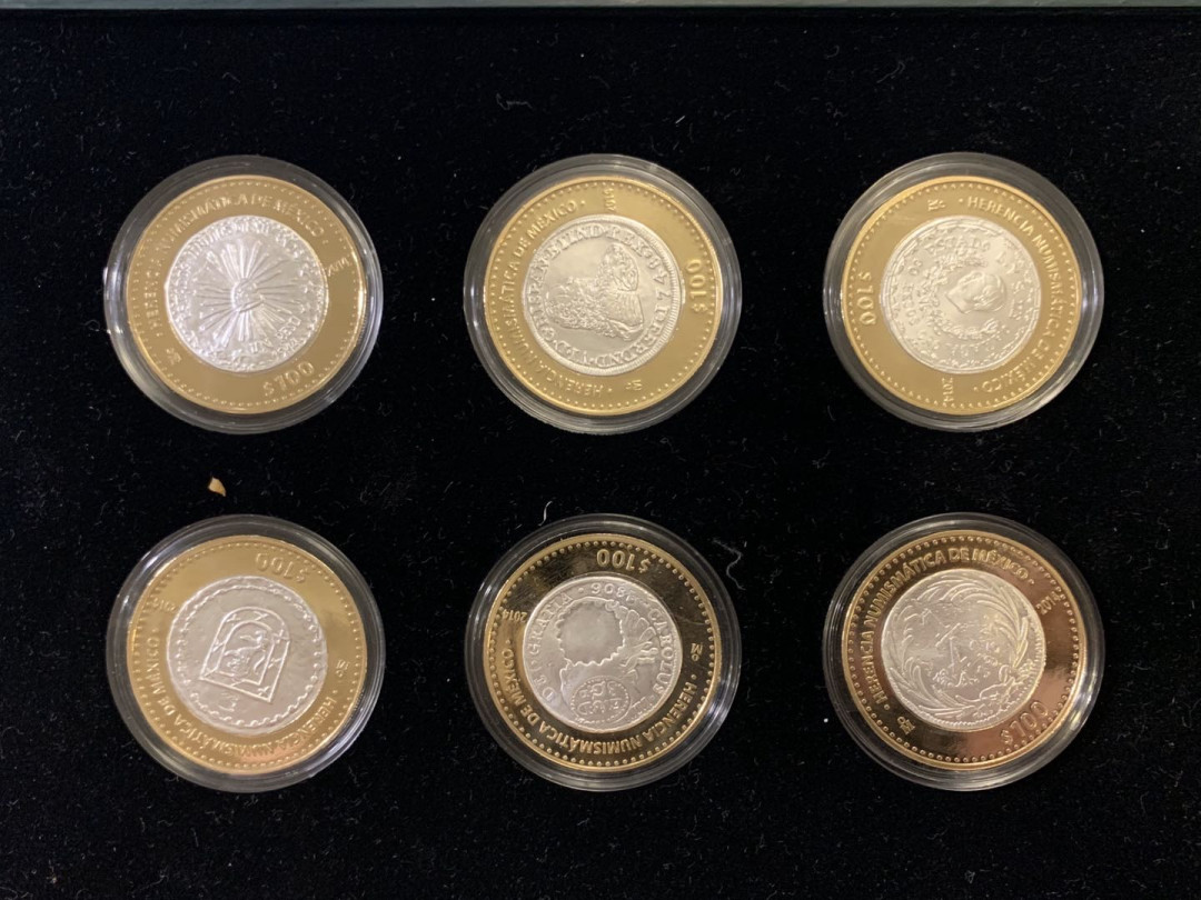 紫瑗钱币—微拍第59期  墨西哥 2014年 墨西哥文化遗产系列 第4组 共6枚  双色银币 证书原盒 非常少见