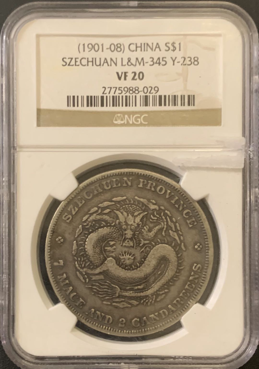 紫瑗钱币—微拍第59期  中国 1901-1908年 四川 光绪元宝 7.2钱 NGC VF20