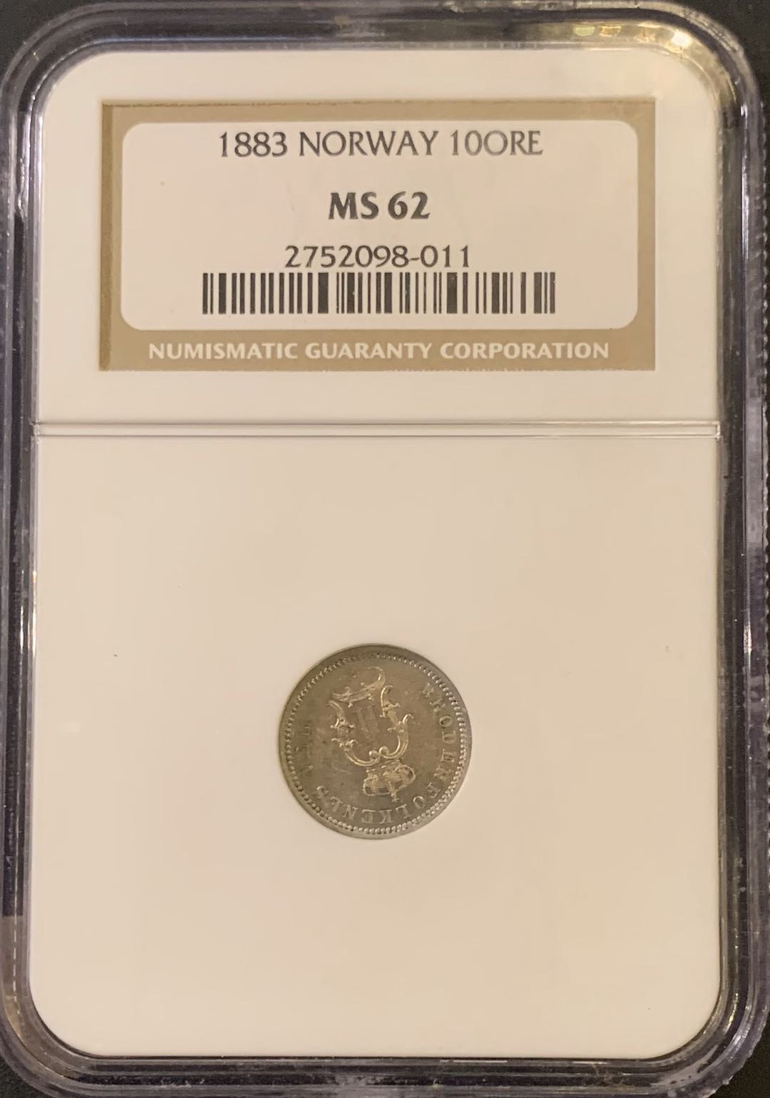 紫瑗钱币—微拍第59期  挪威 1883年 10欧尔 银币 NGC MS62