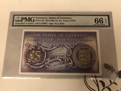 【收藏联盟】第137期拍卖——琳琅满目（共50拍） - 根西岛 1969-75年5镑 BWC出品 经典彩背 PMG66EPQ