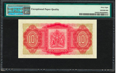 【收藏联盟】第138期拍卖——工业的齿轮（共50拍） 【稀有冠军分,仅有4张的冠军哦罕品】百慕大 1957年10先令 PMG68EPQ超高分 早期女王