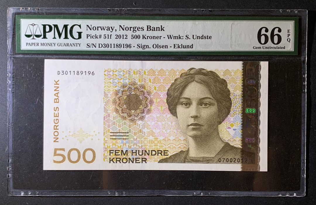 紫瑗钱币—微拍第60期—纸币场 挪威 2012年 500克朗 PMG 66 EPQ （P-51f）