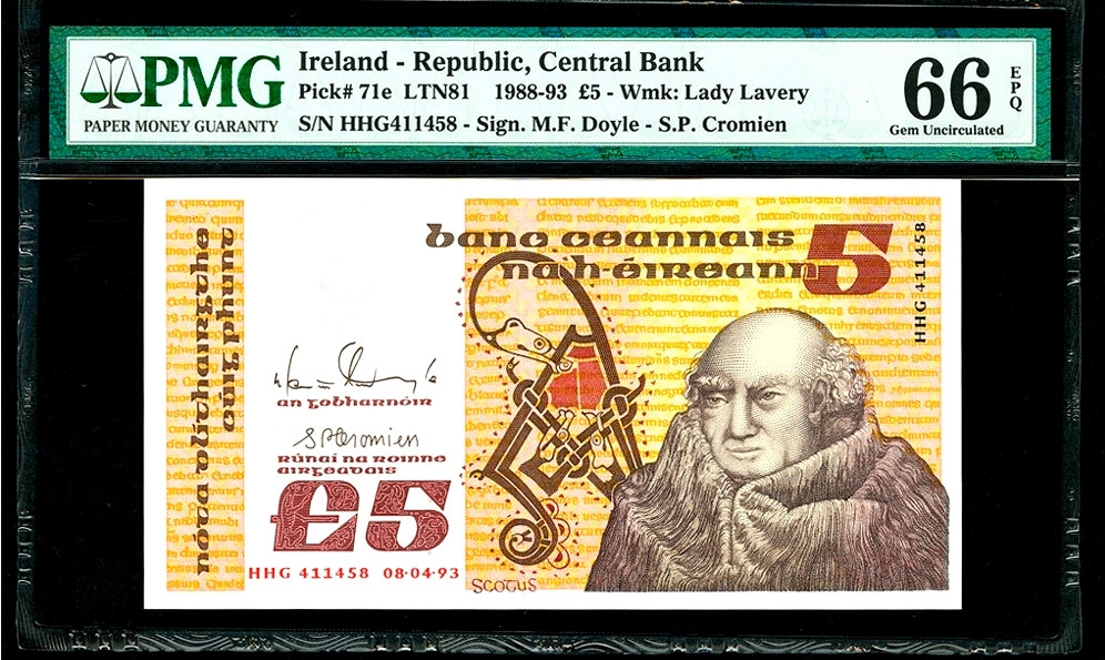 【收藏联盟】第138期拍卖——工业的齿轮（共50拍） 爱尔兰 1988-93年 5镑 PMG66EPQ