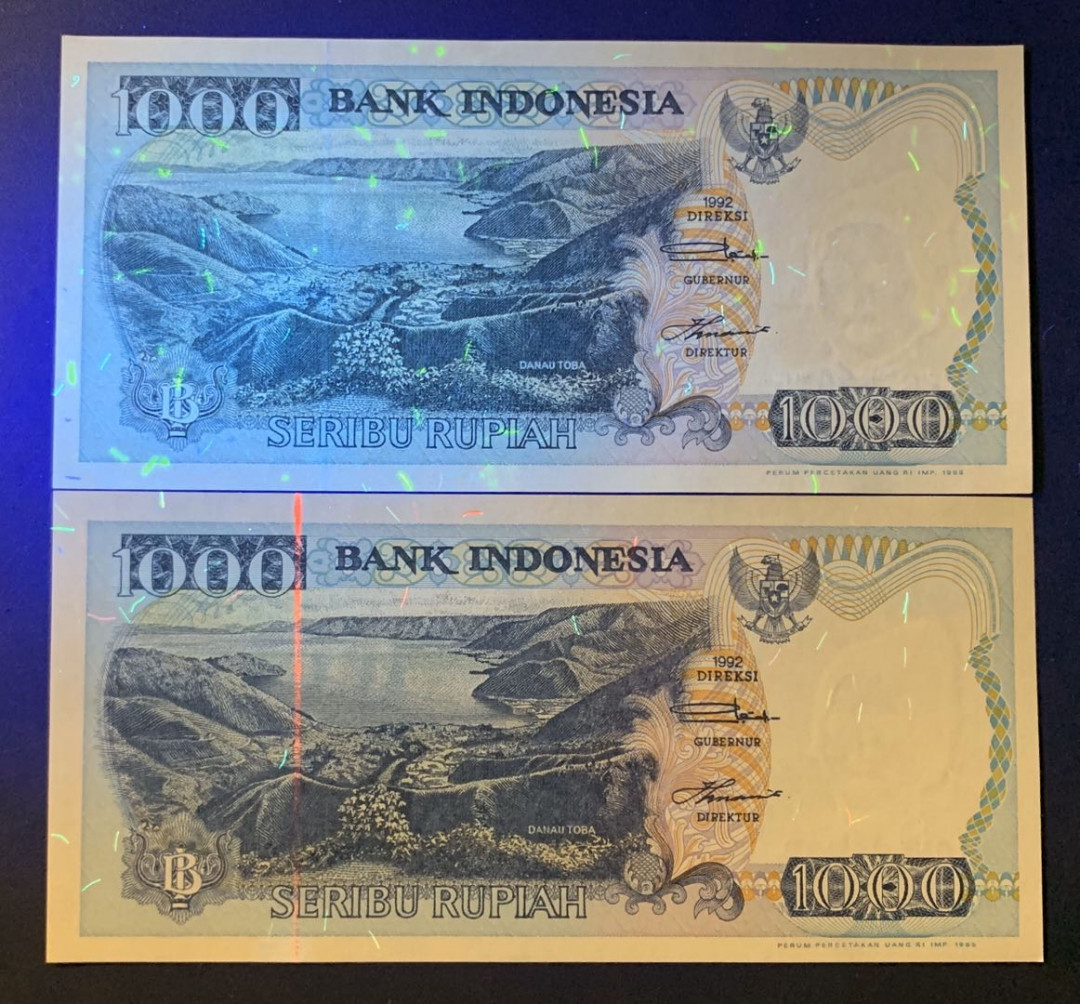 紫瑗钱币—微拍第60期—纸币场 印度尼西亚 1992年  多巴湖 1000卢比 2枚一组 UNC P-129