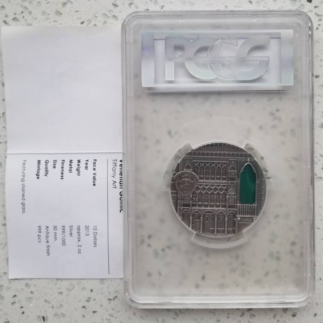 【随心拍&GetCoins】现代钱币拍卖第五十一期 PCGS69-帕劳2013年蒂凡尼艺术银币，本枚主题：威尼斯哥特风格建筑。  面值10元,纯银2盎司,仿古工艺,整体高浮雕结合局部细微处精细雕刻细节