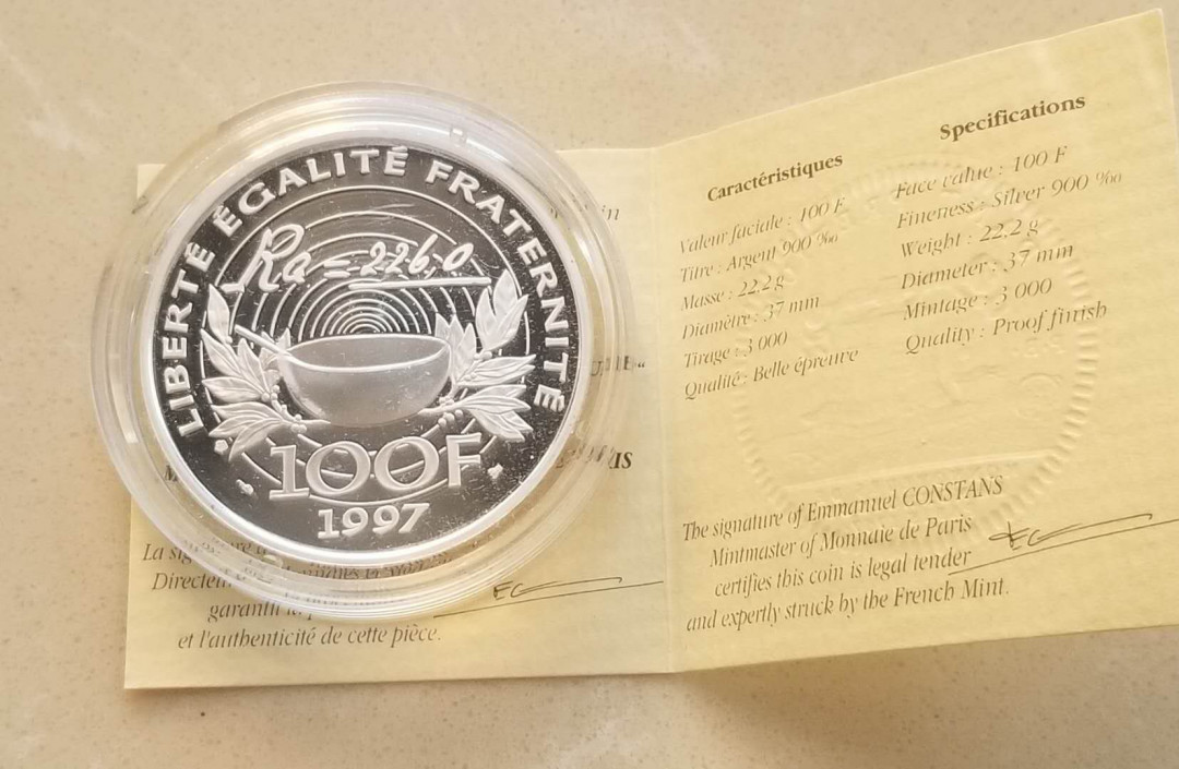 【随心拍&GetCoins】现代钱币拍卖第五十一期 法国1997年居里夫妇纪念银币 22克精制银币