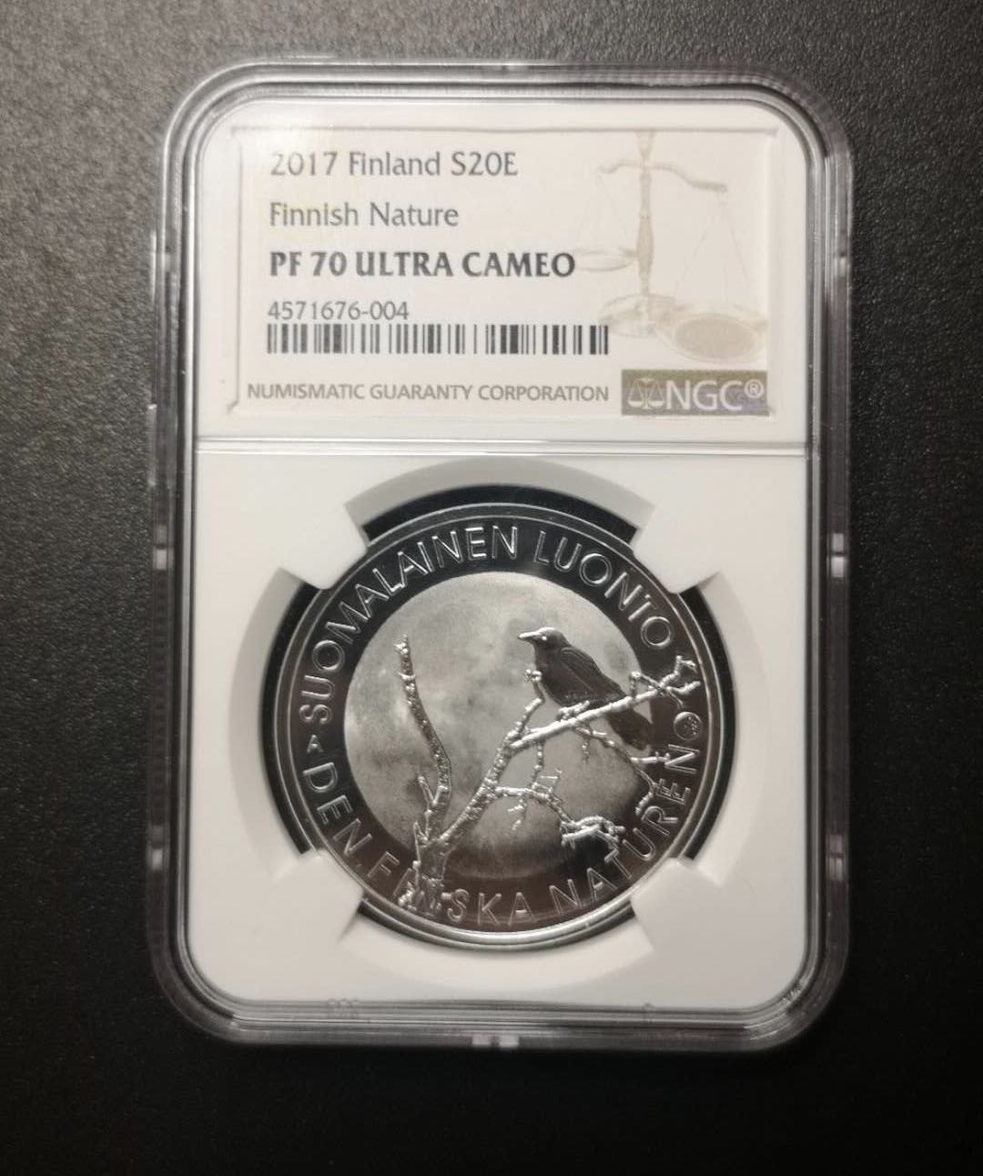 【币观天下】107期钱币拍卖 【芬兰】2017年芬兰20欧元大乌鸦银币【ngc70】