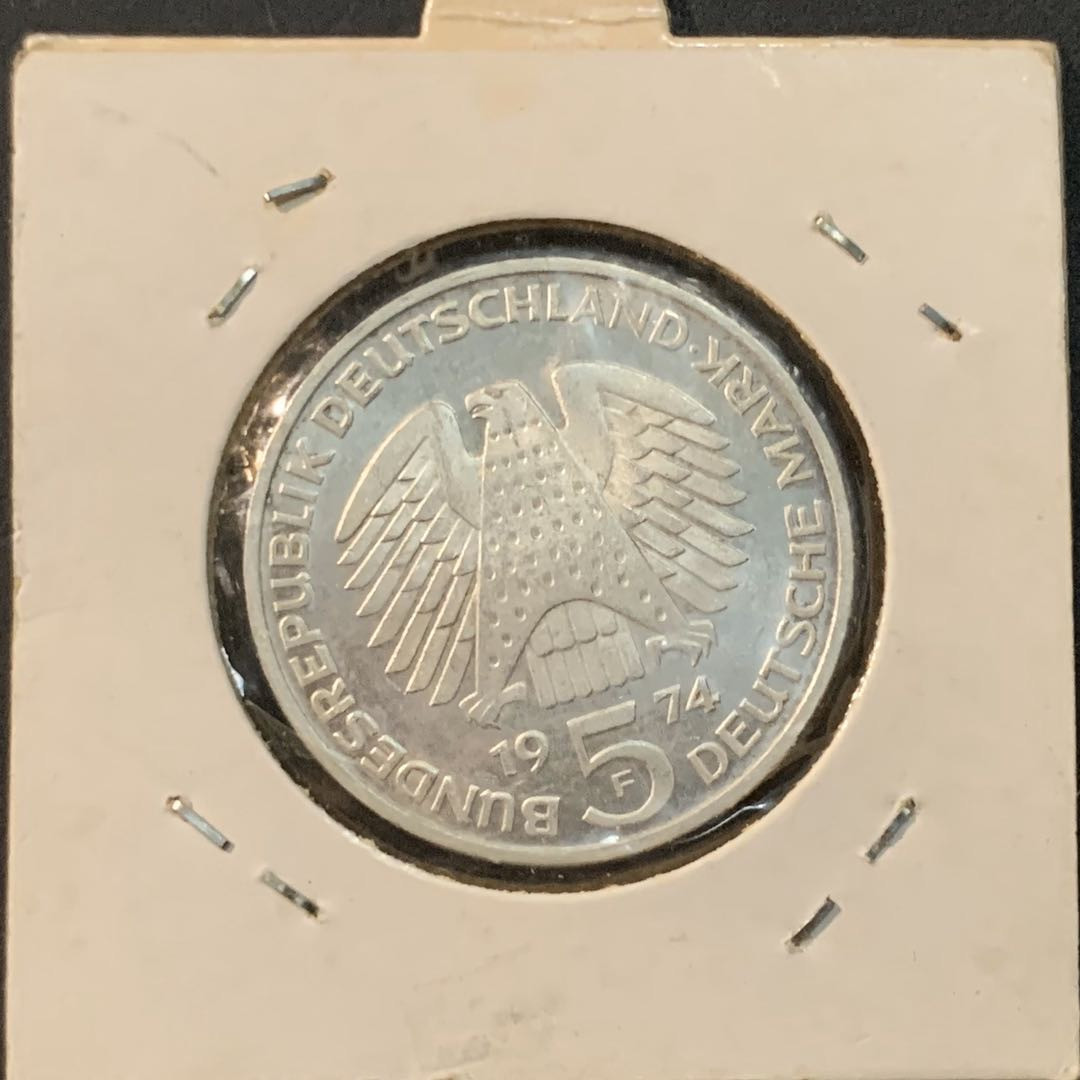 紫瑗钱币—微拍第61期  德国 1974年 F版 宪法25周年 5马克 11.2克 0.625银 