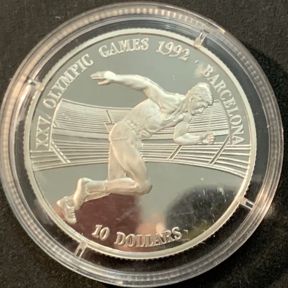 紫瑗钱币—微拍第61期  库克群岛 1990年 92巴塞罗那奥运会 短跑 10元 10克 0.925银 精制